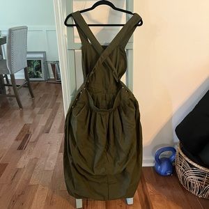Linen Apron Dress size Large - Olive Green. Never worn